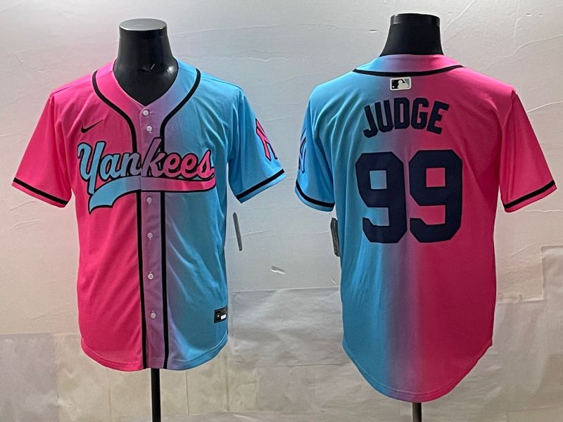 Men New York Yankees #99 Judge Blue pink Game 2025 Nike MLB Jersey style 001
